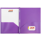 JAM Paper Plastic POP 2-Pocket Clasp School Folders with Prong Clip Fasteners, Purple,12 Pack-12 per pack