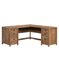 Sauder 66"W Cannery Bridge L-Desk - Sindoori Mango-Six drawers feature full extension slides and hold for various office supplies