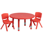 Flash Furniture 33" Round Red Plastic Height Adjustable Activity Table Set with 2 Chairs-Multipurpose Kids Table Set