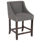 Flash Furniture - Tabouret à la hauteur de comptoir en noyer de 24 po haut. de la série Carmel avec tissu gris foncé-À la hauteur de comptoir