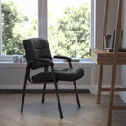 Flash Furniture Black Leather Executive Side Reception Chair with Titanium Frame Finish-CA117 Fire Retardant Foam