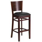 Flash Furniture Lacey Series Solid Back Walnut Wood Restaurant Barstool - Black Vinyl Seat-800 lb. Weight Capacity