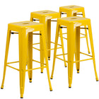 Flash Furniture Commercial Grade 30" High Backless Metal Indoor-Outdoor Barstool with Square Seat - Yellow-Set of 4 Stackable Industrial Style Modern Stools