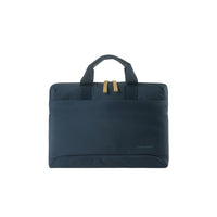Tucano Smilza Slim Laptop Bag - Blue-Navy blue exterior with Mustard yellow interior and zippers (Recycled plastics)