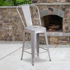Flash Furniture Commercial Grade 24" High Silver Metal Indoor-Outdoor Counter Height Stool with Back-Lightweight Design