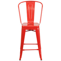 Flash Furniture Commercial Grade 24" High Red Metal Indoor-Outdoor Counter Height Stool with Back-Set of 4 Bistro Style Counter Stools