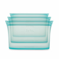 Zip Top Reusable Platinum Silicone Containers - 3 Dish Set - Teal-Top & Bottom Shelf Dishwasher Safe