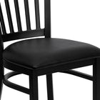 Chaise de restaurant en acier avec dossier à traverses verticales, noir, siège en vinyle noir, 2/bte (XUDG6Q2BVRTBLKV)-Mousse ignifuge CA117