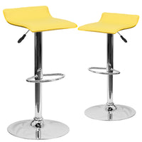 Flash Furniture 15" x 15" Vinyl Adjustable Height Bar Stool W/Chrome Base, Yellow, 2 Pack-Set of 2 Contemporary Style Stools