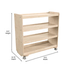 Flash Furniture Bright Beginnings Commercial Grade Space Saving 4 Shelf Wooden Mobile Classroom Storage Cart w/ Casters- Natural-Greenguard Certified Wood for Healthier Air Quality
