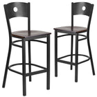 Flash Furniture HERCULES Series Black Circle Back Metal Restaurant Barstool - Walnut Wood Seat - 2 Pack-Circle Back Design