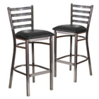 Flash Furniture HERCULES Series Clear Coated Ladder Back Metal Restaurant Barstool - Black Vinyl Seat - 2 Pack-Ladder Back Design