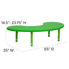 Flash Furniture 35"W x 65"L Half-Moon Green Plastic Height Adjustable Activity Table-Safety Rounded Corners