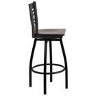 Flash Furniture HERCULES Black "X" Back Swivel Metal Barstool - Walnut Wood Seat-Walnut Finished Wood Seat
