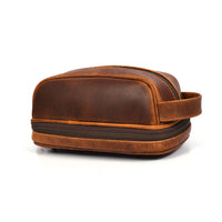 Tolredo Poseidon Leather Toiletry Bag - Brown-Finest oil pull-up leather, 100% genuine premium leather