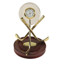 Elegance Crystal Hockey Clock with Wood Base-Perfect gift for the hockey fans Great design and craftsmanship.