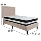 Flash Furniture Roxbury Twin Size Tufted Upholstered Platform Bed in Beige Fabric with Pocket Spring Mattress-Beige Fabric Upholstery