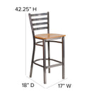 Flash Furniture HERCULES Series Clear Coated Ladder Back Metal Restaurant Barstool - Natural Wood Seat-Footrest