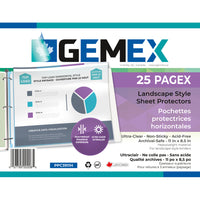 Gemex Pagex Top Load Polypropylene Page Holders for Landscape Letter Size, 3/1000'' Thickness, Crystal Clear, 25 Pack-Horizontal opening on the 11" side for ease of use