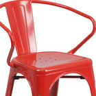 Flash Furniture Commercial Grade Metal Indoor-Outdoor Chair with Arms - Red-Seat Drain Holes assist in drying