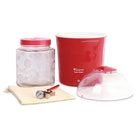 Euro Cuisine – Yaourtière YM460 pour yaourt/yaourt grec + bocal en verre 2 l, thermomètre et tamis en coton, vert-Inclut un bocal en verre de 2 l avec couvercle