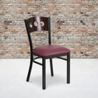 Flash Furniture HERCULES Series Black 3 Circle Back Metal Restaurant Chair - Walnut Wood Back & Burgundy Vinyl Seat-2.5" Thick Foam Padded Seat
