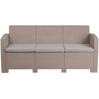 Flash Furniture Light Grey Faux Rattan Sofa with All-Weather Light Grey Cushions-Contemporary Outdoor Sofa