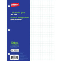 Staples 1 cm Metric Quad Refill Paper - 8-3/8" x 10-7/8" - 100 Sheets-Refill graph paper is ideal for mathematics and drafting