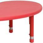 Flash Furniture 35"W x 65"L Half-Moon Plastic Height Adjustable Activity Table - Red-Seats up to 8 Children or Seats up to 6 Children and 1 Adult