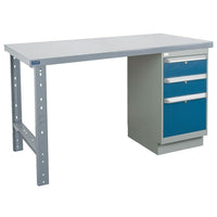 Kleton Workbench, Wood Filled Steel Top, 1 Pedestal and 3 Drawers, 30"W x 60"L x 34"H-34" overall height