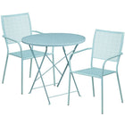 30'' Round Sky Blue Indoor-Outdoor Steel Folding Patio Table Set with 2 Square Back Chairs [CO-30RDF-02CHR2-SKY-GG]-Sky Blue Powder Coat Finish