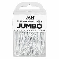 JAM Paper Colored Jumbo 2" Paper Clips - White - 3 Packs of 75-Color: White