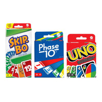 Mattel Card Game Bundle - Skip-Bo, Phase 10, Uno-The card decks are easy to bring on the road for travel fun