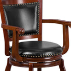 Flash Furniture 30" High Dark Chestnut Wood Barstool with Panel Back & Black Leather Soft Swivel Seat-Curved Arms
