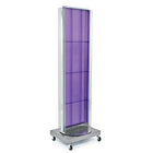 Azar Displays 16"W x 60"H 2-Sided Pegboard Floor Display with C-channels and 16" Wheeled Base, Translucent Purple (700258-PUR)-Includes Acrylic Sign Holder strip & 5" W C-channels running the length of each side and stands on 20" W x 5" H x 16" D metal base on wheels