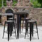 Ensemble de table bar ronde en métal noir avec 4 tabourets carrés, intérieur/extérieur, 24 po (CH-51080BH-4-30SQST-BK-GG)-24 larg. x 24 prof. x 41 haut. (po)