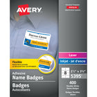 Avery Self-Adhesive Laser/Inkjet Name Badge Labels, White, 400 Pack-Flexible self adhesive badge