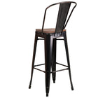 Flash Furniture 30" High Black-Antique Gold Metal Barstool with Back & Wood Seat-Textured Walnut Elm Wood Seat