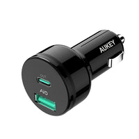 AUKEY USB A + C 39W PD Car Charger - Black-Colour Black, Material PC, 2 USB