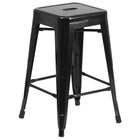 Flash Furniture – Tabouret de comptoir en acier de 24 po à siège carré et sans dossier, int/ext, noir (CH3132024BK)-Tabouret moderne empilable de style industriel
