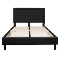 Flash Furniture - Lit plateforme Roxbury grand touffeté en tissu noir-Lit de plateforme
