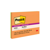 Post-it Super Sticky Notes - 8" x 6" - Energy Boost Collection - Lined - 180 sheets - 4 Pack-Post-it Super Sticky Notes have 2X the sticking power