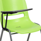Flash Furniture Ergonomic Shell Chair with Right Handed Flip-Up Tablet Arm - Green - 5 Pack-Ergonomically Contoured Design with Green Plastic Back and Seat