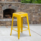 Flash Furniture Commercial Grade 24" High Backless Metal Indoor-Outdoor Counter Height Stool with Square Seat - Yellow-Seat Drain Hole assists in drying