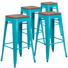 Flash Furniture 30" High Backless Crystal Teal-Blue Barstool with Square Wood Seat-Set of 4 Stackable Industrial Style Modern Stools