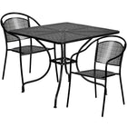 Flash Furniture 35.5" Square Curved Back Black Patio Table Set, 2 Chairs (CO35SQ03CHR2BK)-35.5" Square Indoor-Outdoor Steel Patio Table Set with 2 Round Back Chairs