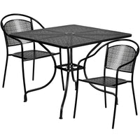Flash Furniture 35.5" Square Curved Back Black Patio Table Set, 2 Chairs (CO35SQ03CHR2BK)-35.5" Square Indoor-Outdoor Steel Patio Table Set with 2 Round Back Chairs