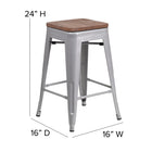 Flash Furniture 24" High Backless Silver Metal Indoor-Outdoor Counter Height Stool with Square Seat-Drain Hole in Seat