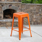 Flash Furniture Commercial Grade 24" High Backless Orange Metal Indoor-Outdoor Counter Height Stool with Square Seat-Seat Drain Hole assists in drying