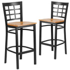Flash Furniture HERCULES Series Black Window Back Metal Restaurant Barstool - Natural Wood Seat - 2 Pack-Window Back Design